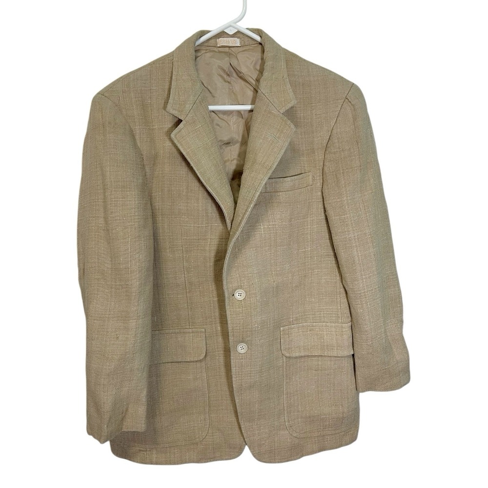 Vintage Tan Blazer Two Button Sport Coat Old Money Light Academia Grandpa Core